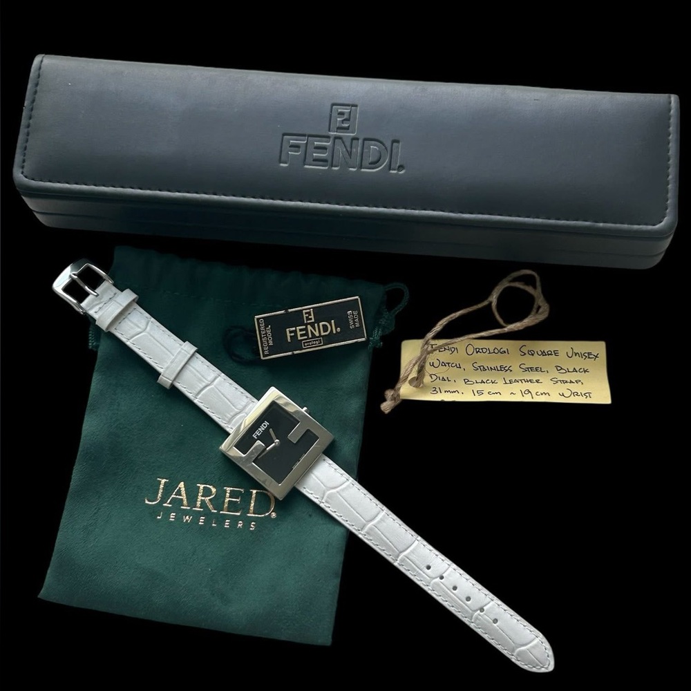 Fendi White and Black Leather Watch with Silver Accents